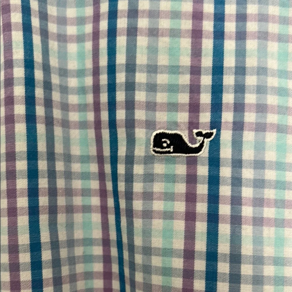 Vineyard Vines Boys L (18) Blue and White Plaid Button-Down Shirt - Picture 3 of 8